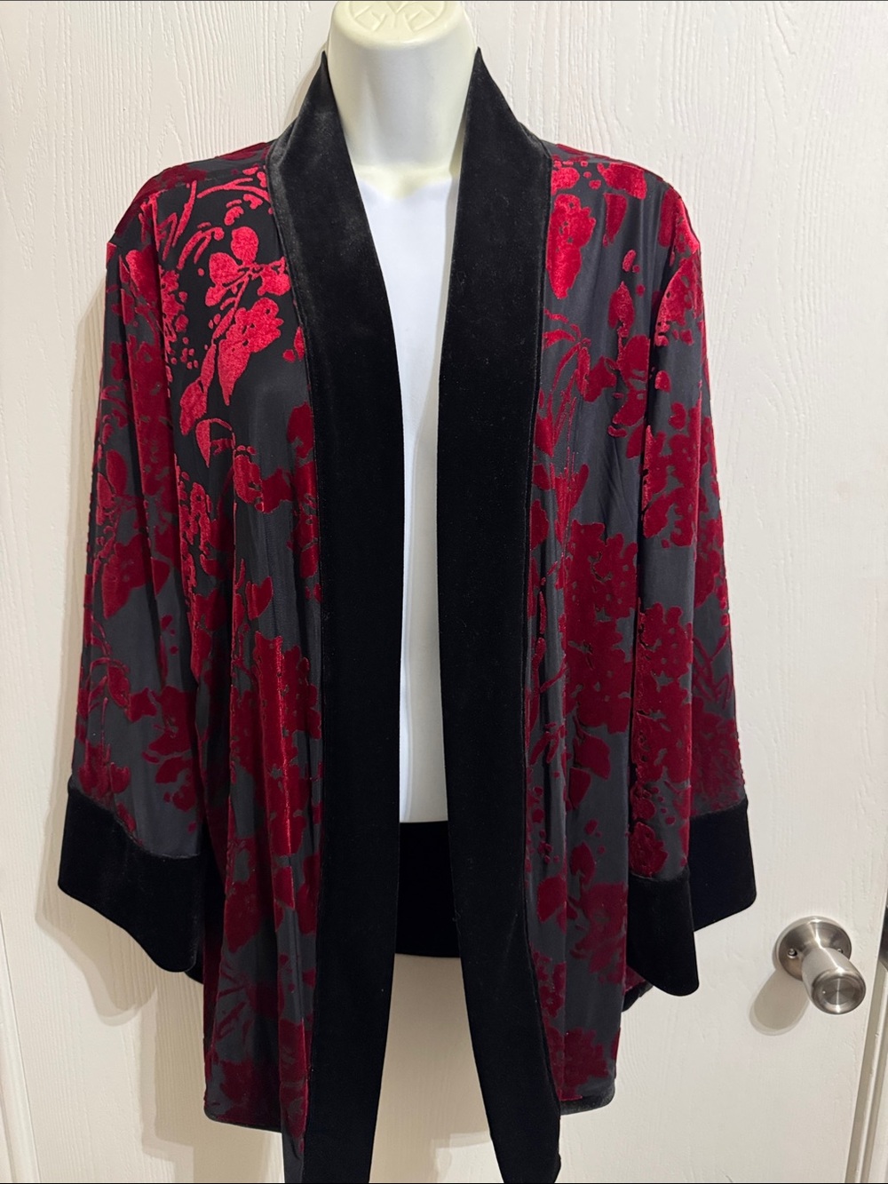 Chico’s Travelers Reversible Velvet Floral Kimono Burnout Blazer Jacket 3 XL